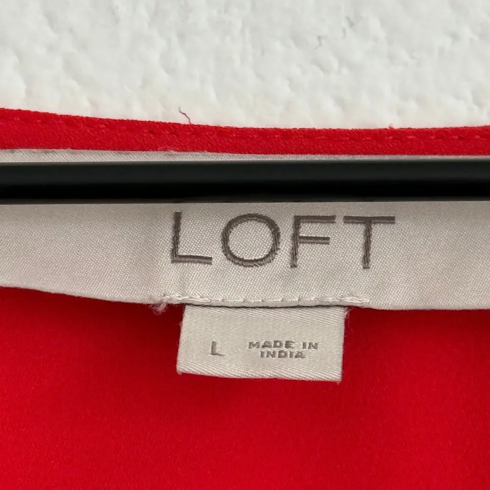 LOFT Red Blouse Lightweight Scoop Neck Scoop Neck Puff Sleeve Sheer Size L